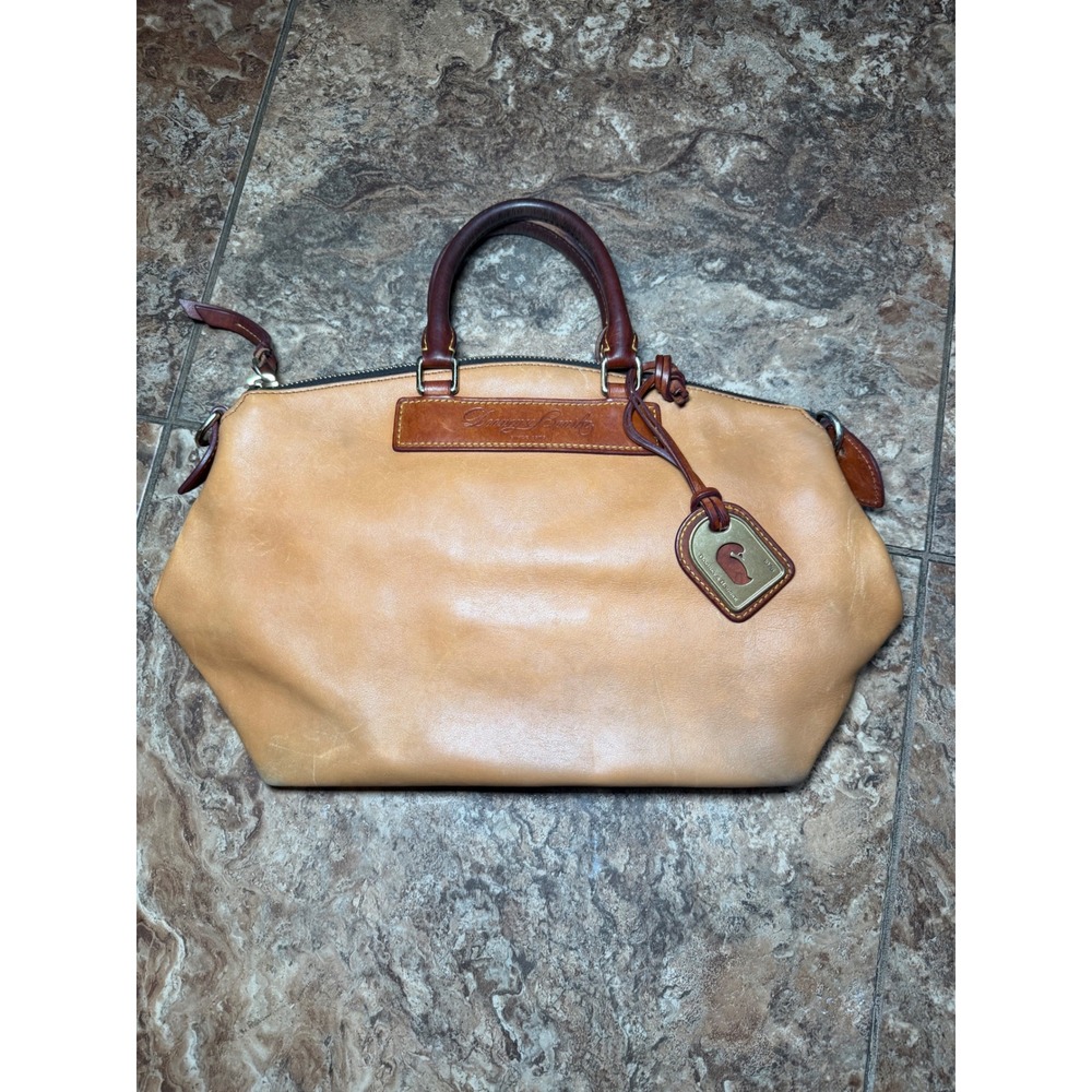 Dooney & Bourke Florentine Vacchetta Leather Satchel Bag Tan Brown Handbag